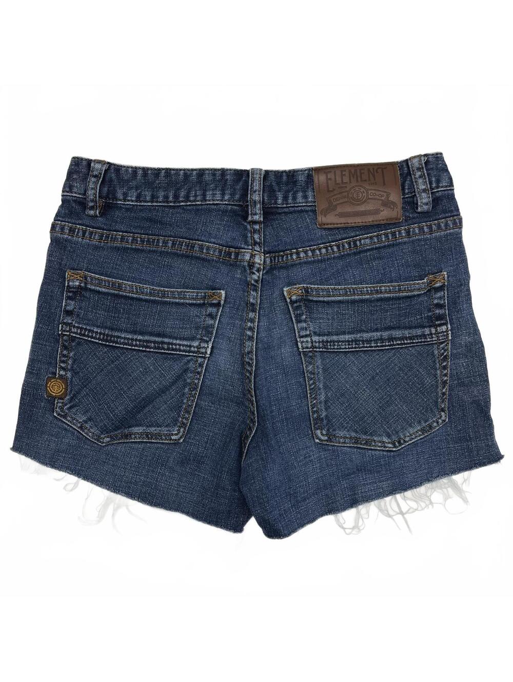 Element Blue Denim Mid Rise Shorts Distressed Raw Hem Pocket Details Sz 28
